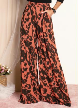 Pantalona (Tie Dye Marrom) Cintura Alta e Bolsos