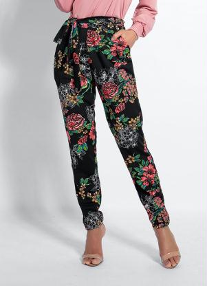 Calça (Floral Preta) com Faixa Fixa Calça (Floral Preta) com Faixa Fixa
