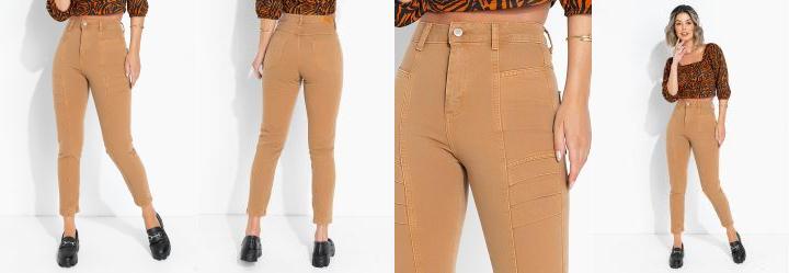 Cal�a C�qui Mom Jeans com Drapeado Sawary