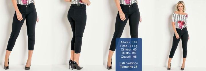 Cal�a Cropped Preta com Barra Dobrada Sawary