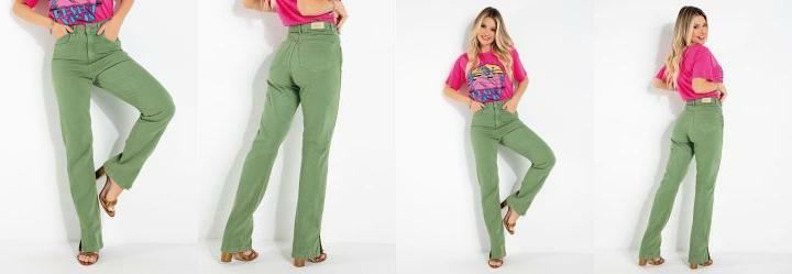 Cal�a Verde Reta Sawary com Bolsos e Fendas