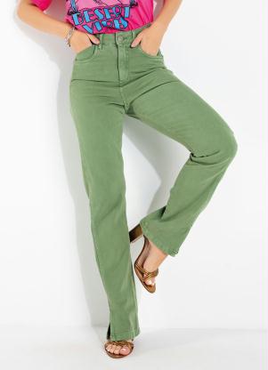 Cal�a (Verde) Reta Sawary com Bolsos e Fendas