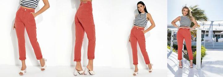 Cal�a Vermelha Reta com Bolsos Sawary