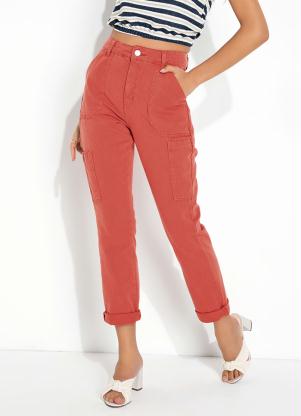 Cal�a (Vermelha) Reta com Bolsos Sawary