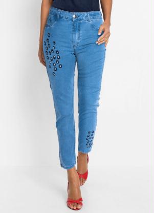 Cal�a Jeans Bordado Animal Print (Azul Claro)