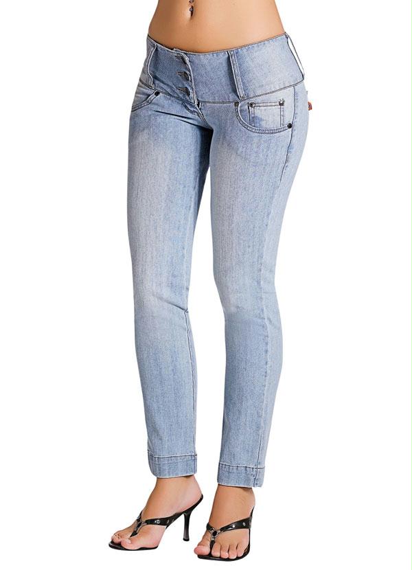 calça jeans cós largo cintura media