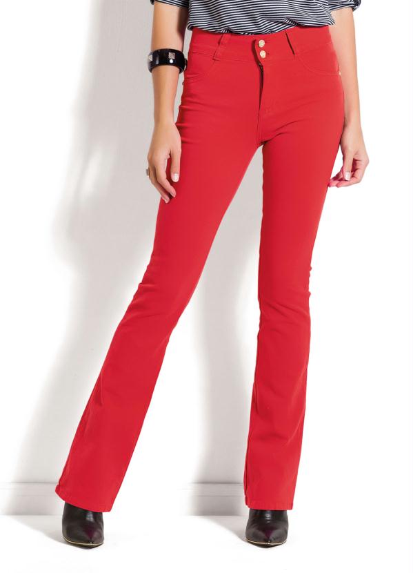 calça flare vermelha jeans