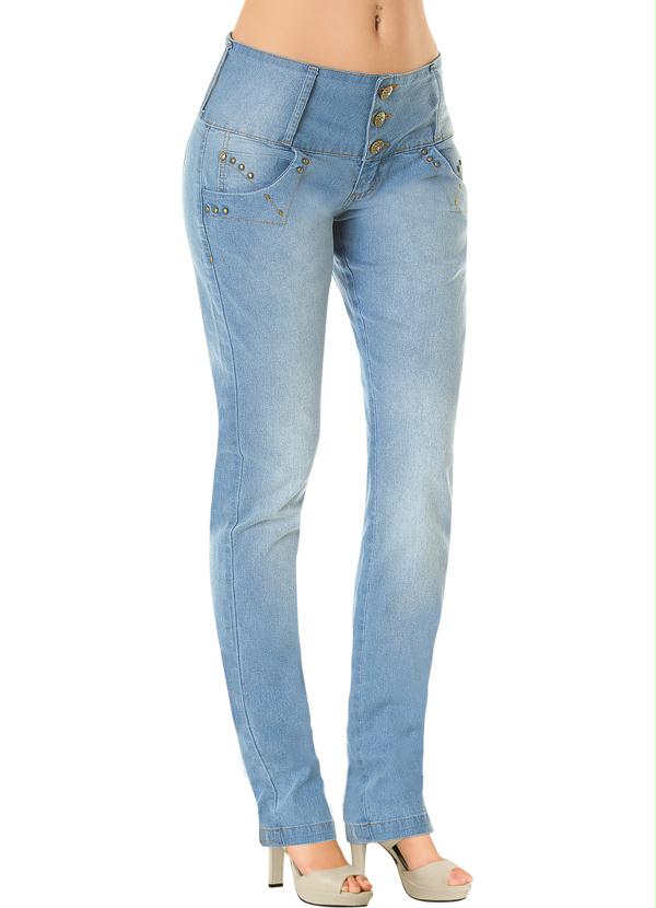calça jeans cós largo feminina