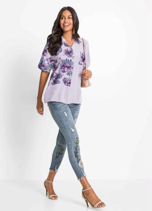 Camisa Estampada com Bolso (Floral Lilás) Camisa Estampada com Bolso (Floral Lilás)