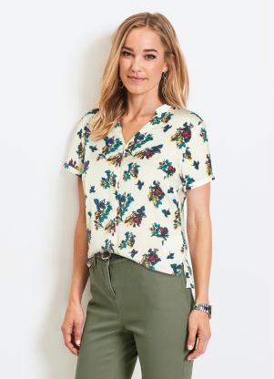 Camisa Gola Padre (Floral Bege)