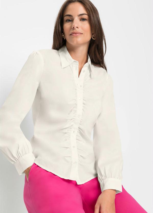 Blusa (Off White) em Viscose Plana Sarjada