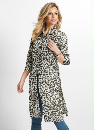 Camisa Alongada Animal Print (Bege Onça) Camisa Alongada Animal Print (Bege Onça)