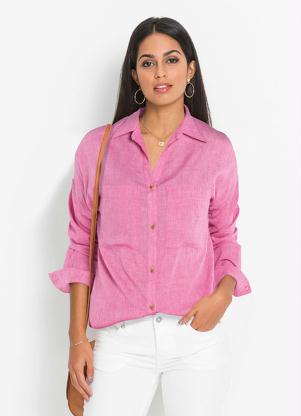 Camisa Ampla com Bolsos (Rosa)