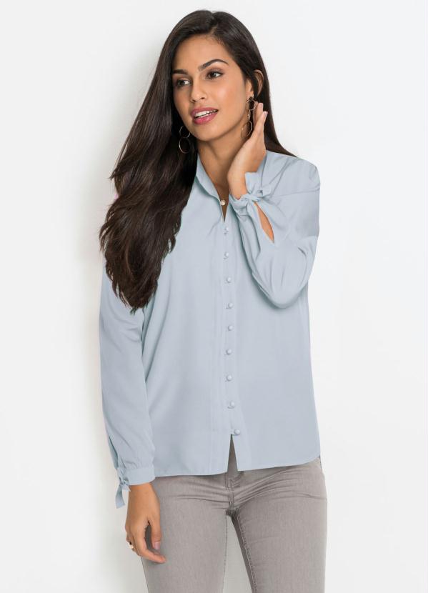 Camisa com Bot�es Frontais (Azul Claro)