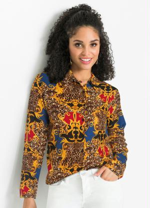 Camisa de Crepe Estampada (Arabescos Marrom)