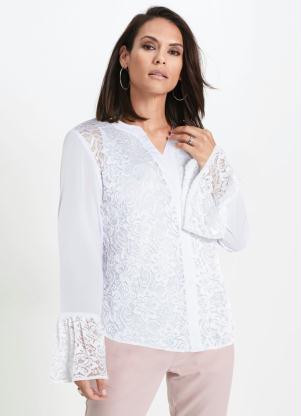 Camisa de Renda com Babado nas Mangas (Branca)