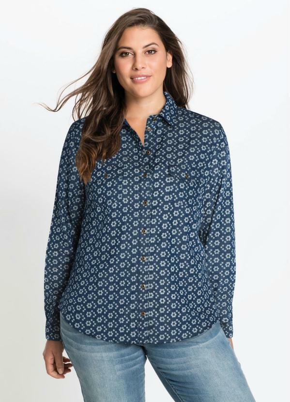 camisa jeans feminina estampada