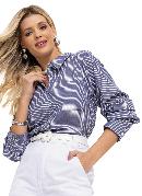 Camisa Listrado Azul em Tricoline