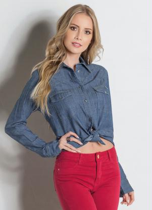 Camisa Sawary (Jeans) com Bolsos Frontais