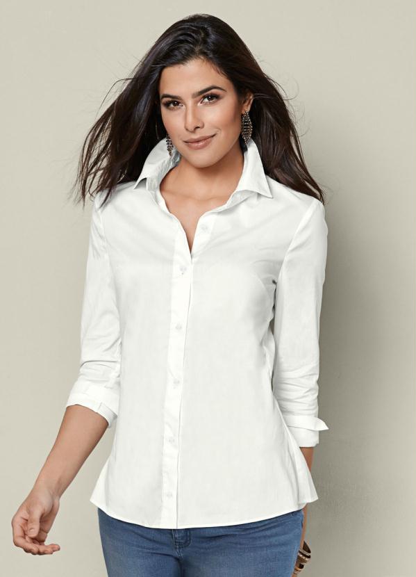 camisa branca feminina social manga longa