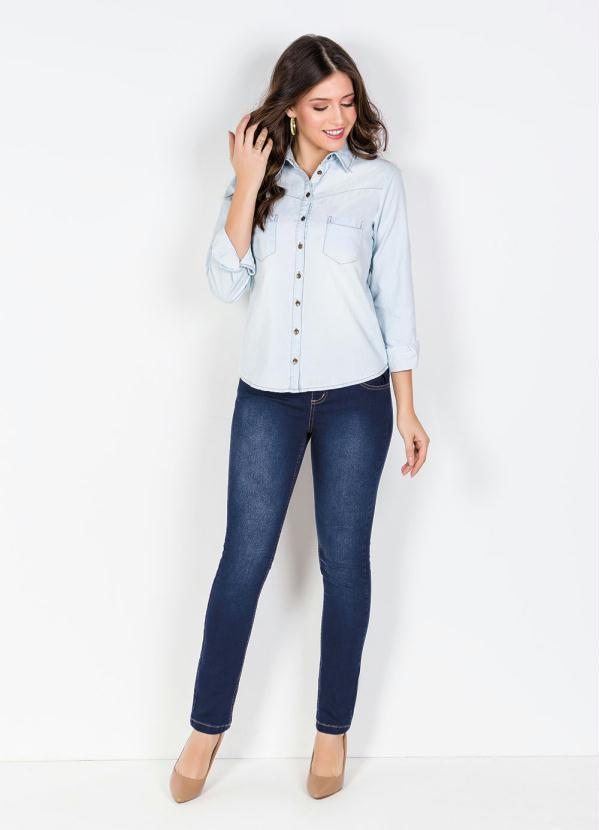 camisa jeans claro feminina