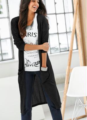 Cardigan de Malha Leve Alongado (Preto) Cardigan de Malha Leve Alongado (Preto)