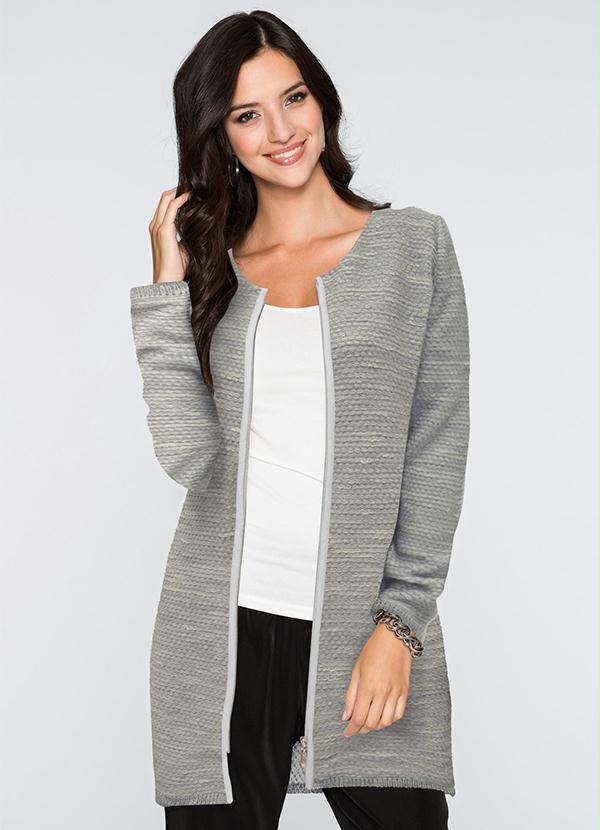 Cardigan de Tric� Alongado (Cinza Mescla)