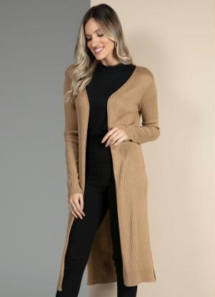 Cardigan Alongado em Tricô Leve (Caramelo) Cardigan Alongado em Tricô Leve (Caramelo)