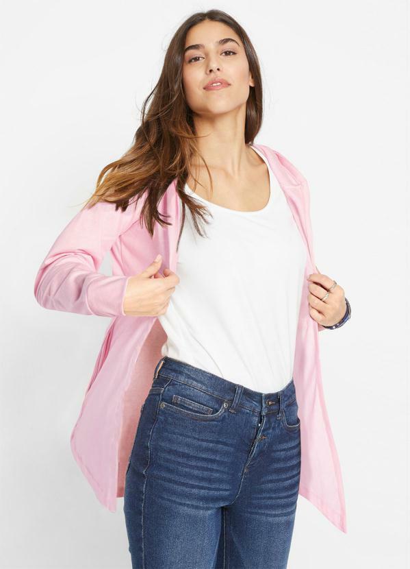Cardigan com Bolsos e Capuz (Rosa Claro) Cardigan com Bolsos e Capuz (Rosa Claro)