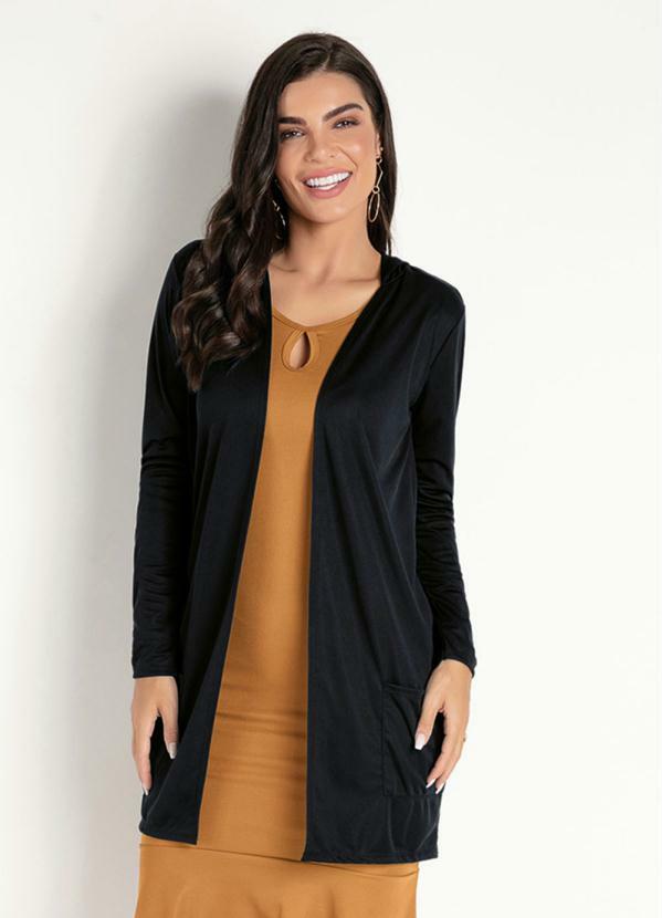 Cardigan com Bolsos (Preto)
