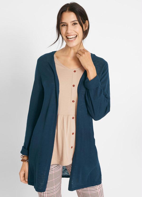 Cardigan com Fendas (Azul Marinho)