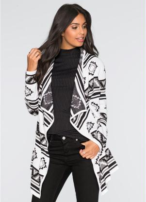 Cardigan de Tricô Assimétrico (Branco e Preto) Cardigan de Tricô Assimétrico (Branco e Preto)