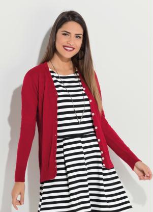 Cardigan de Tric� (Vermelho) com Bot�es