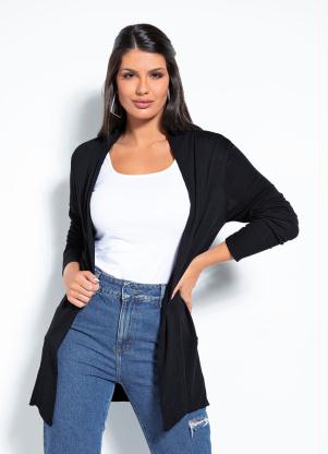 Cardigan (Preta) Alongado Rovitex