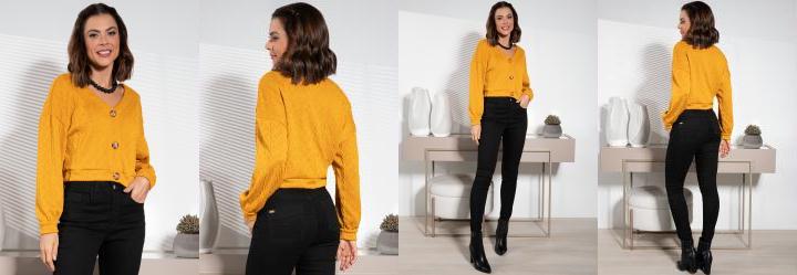 Casaco Caramelo em Malha Jacquard