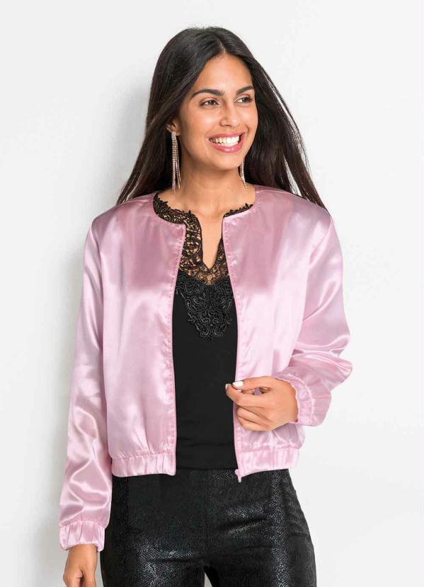Casaco Bomber de Cetim com Z�per (Rosa)
