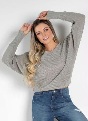 Casaco (Cinza) em Tric� com Mangas Amplas