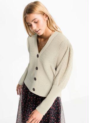 Casaco em Tric� com Mangas Bufantes (Bege)