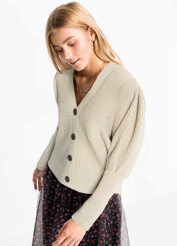 Casaco em Tric� com Mangas Bufantes (Bege)