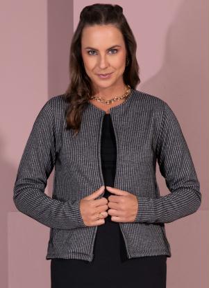 Casaco Listrado (Cinza e Preto) com Bolsos