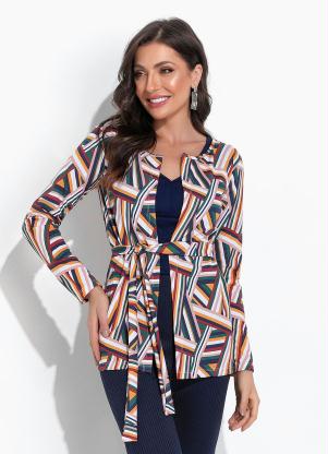 Casaco (Listras Mostarda) com Faixa para Amarrar