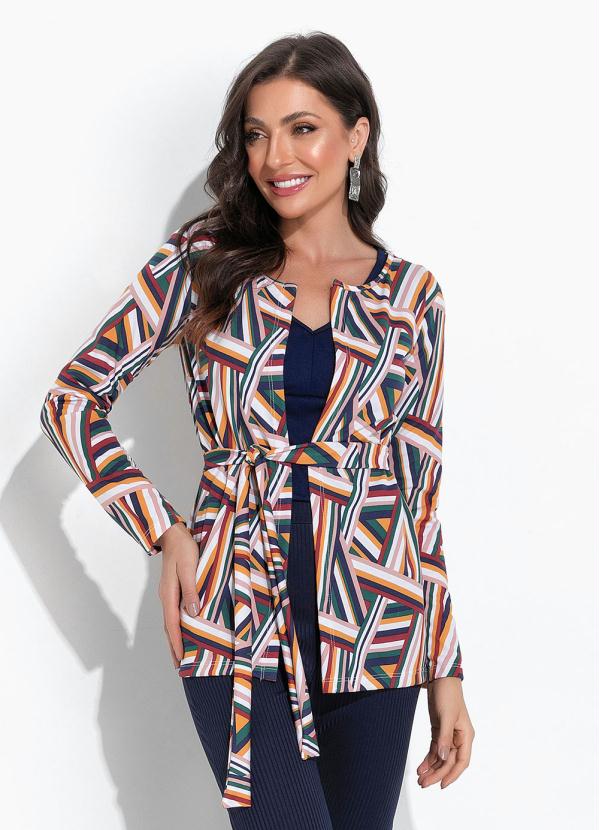 Casaco (Listras Mostarda) com Faixa para Amarrar