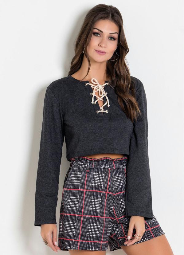 Casaco (Mescla Chumbo) com Amarração no Decote Casaco (Mescla Chumbo) com Amarração no Decote