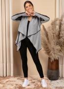 Casaco Mescla e Preto Mangas Longas com Recortes