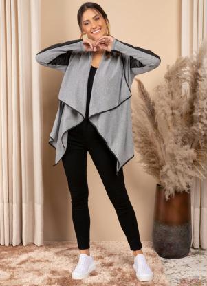 Casaco (Mescla e Preto) Mangas Longas com Recortes