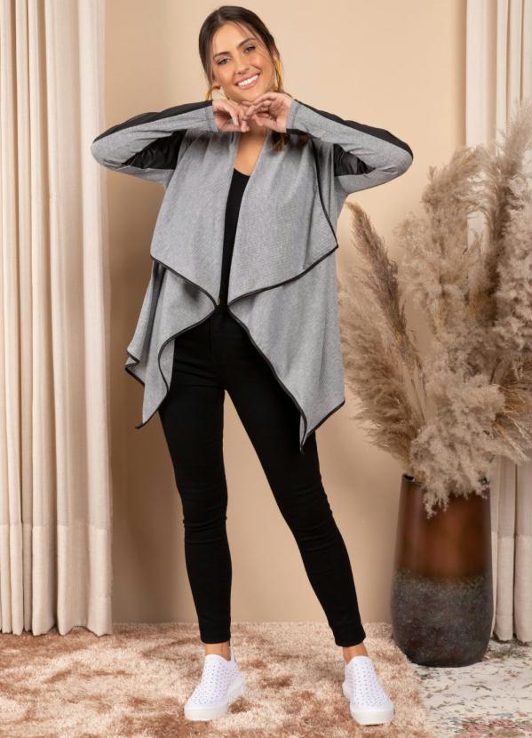 Casaco (Mescla e Preto) Mangas Longas com Recortes