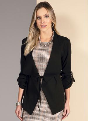 Casaco (Preto) com Amarra��o nas Mangas e Cintura