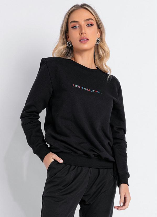 Casaco (Preto) com Bordado Frontal