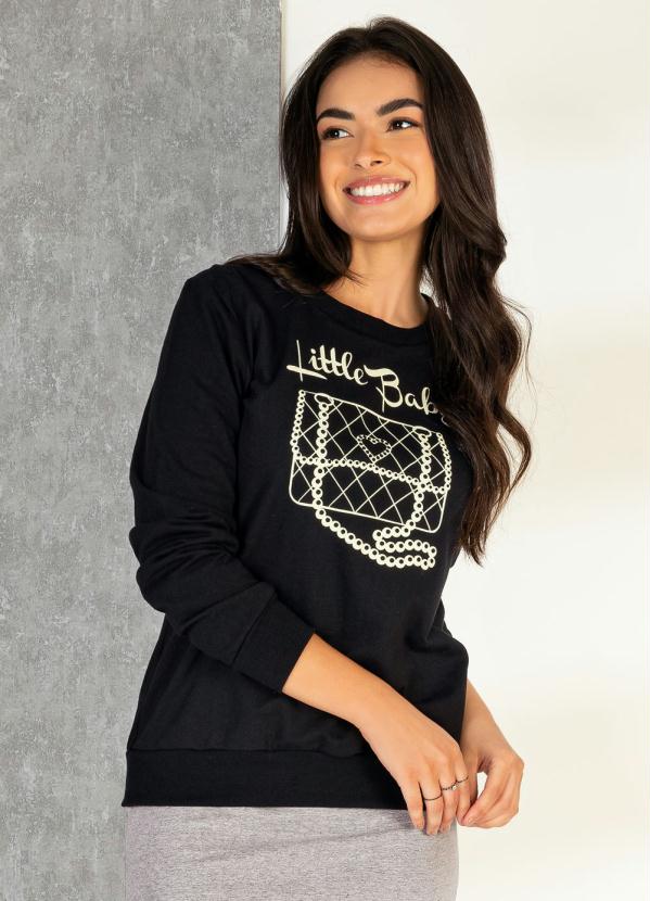 Casaco (Preto) com Estampa Contrastante na Frente