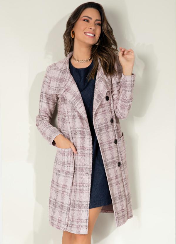 Casaco (Rosa) Alongado com Bolsos Funcionais Casaco (Rosa) Alongado com Bolsos Funcionais